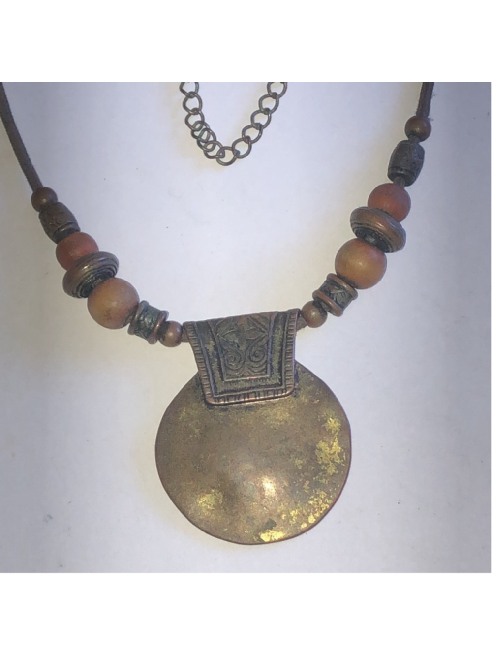 VCLM Aged Metal Brown Beaded Boho Pendant Necklace
